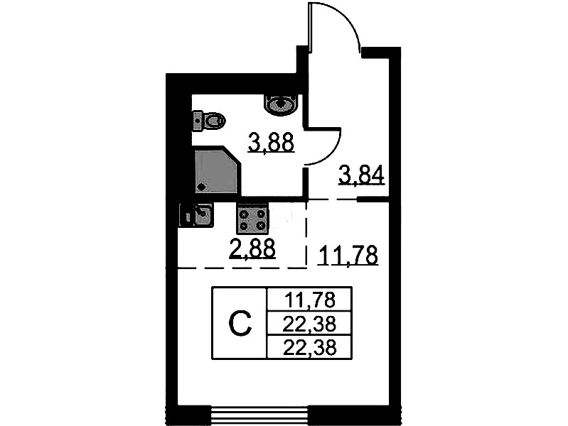 Квартира студия 22.38 м², 5/18 эт., ЖК «Невская Долина»